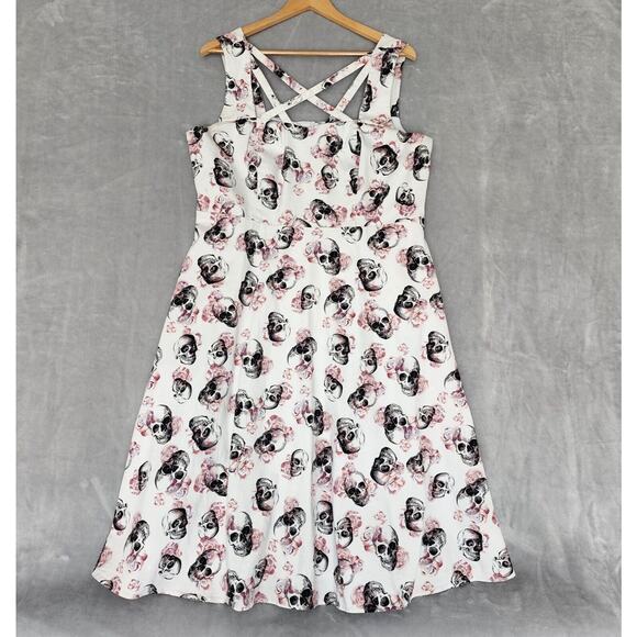 torrid Dresses & Skirts - Torrid Dress Womens 14 Skull Rose Print Strappy Criss Cross Fit Flare Skater